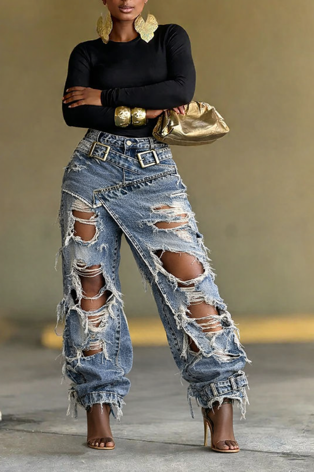 Light Blue Distressed Ripped Baggy Jeans