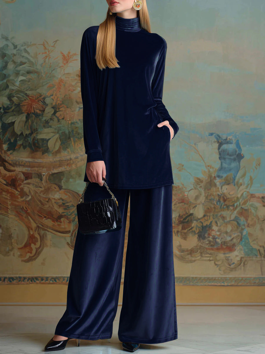 Women's Cozy Velvet Top and Pants Two-Piece Set