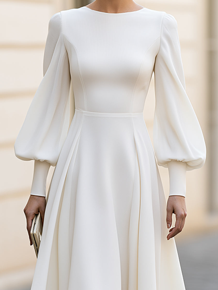Bishop Sleeve High-Low A-Line Midi Dress