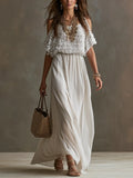 Bohemian White Off-shoulder Sequined Chiffon Maxi Dress