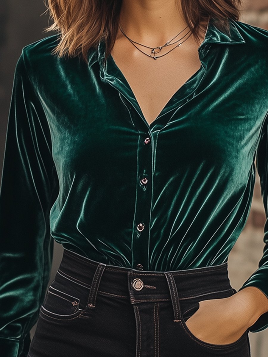 [24-hour shipping out]Casual Fashion Retro Loose Versatile Velvet Shirt