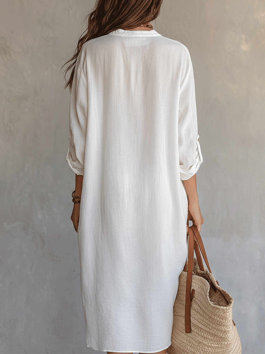 Boho Relaxed Day Quiet Nomad White Midi Dress
