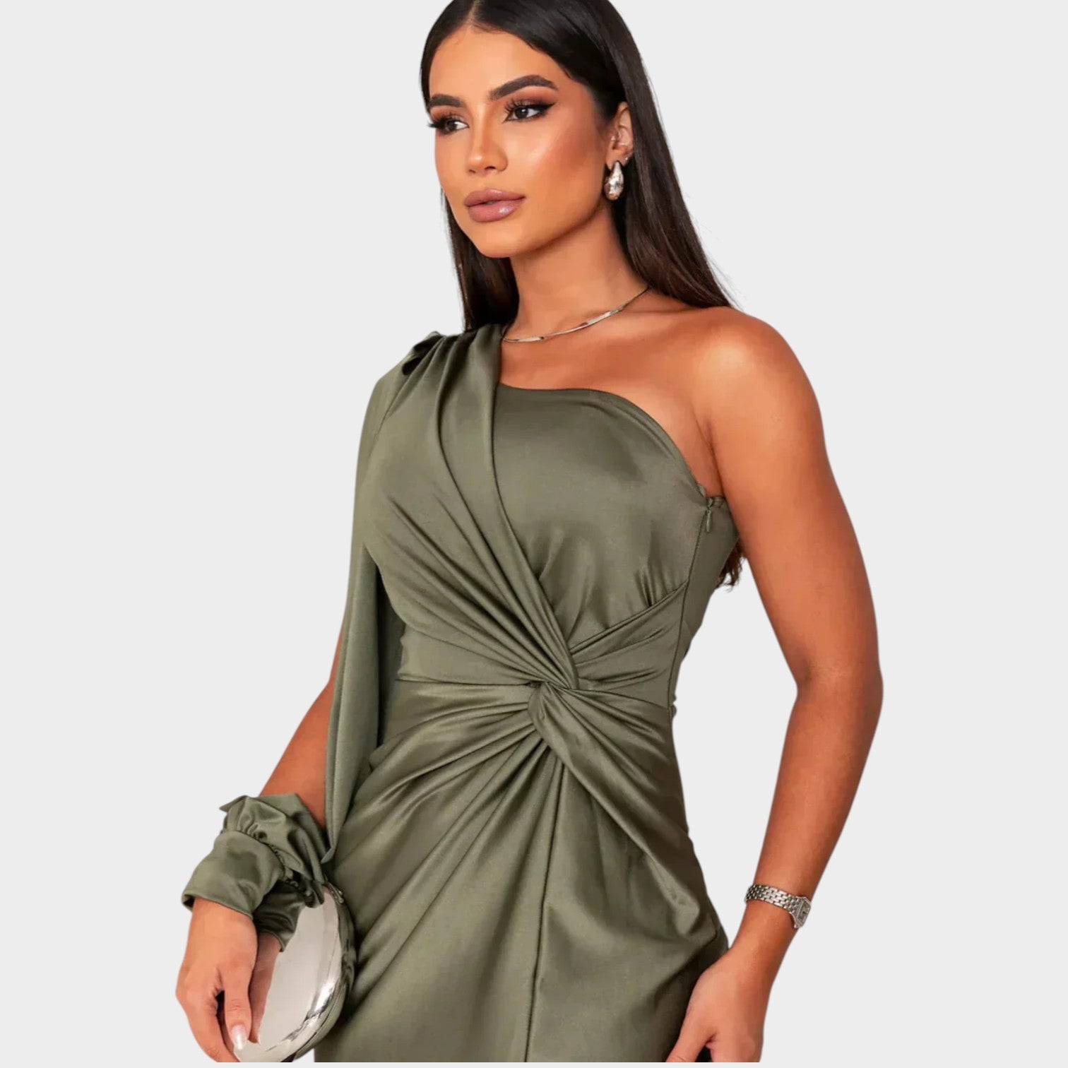 One-Shoulder Satin Evening Gown