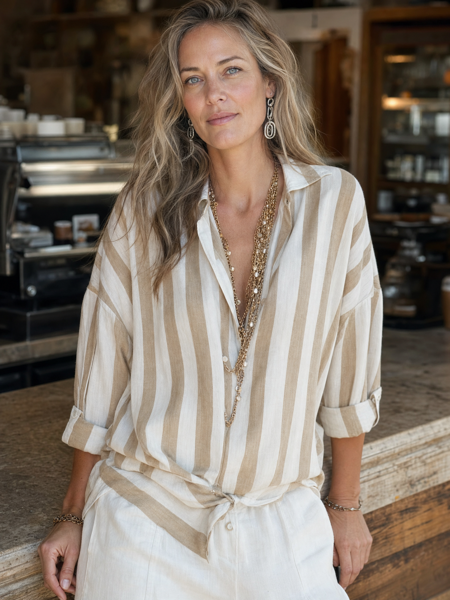 Casual Striped Cotton And Linen Long-Sleeved Shirt