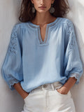 Delicate Sky Blue Lace Trim Blouse