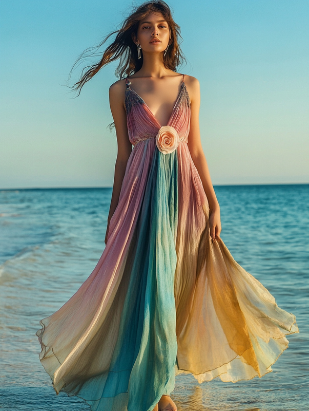 Summer vacation fashion elegant contrast color dress 8225
