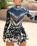 Women's Long Sleeve Mesh Sequin Mini Dress