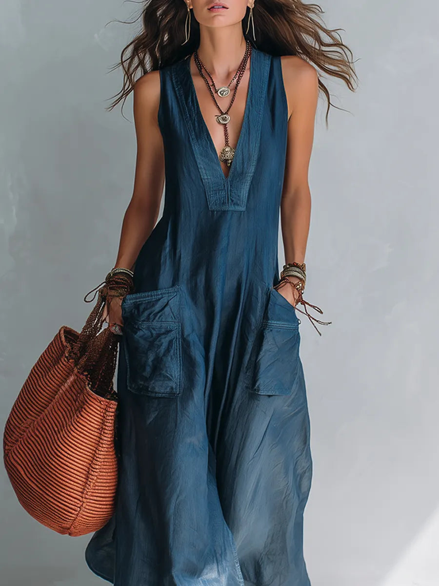 Bohemian style Wide leg Jumpsuit With Practical Pockets