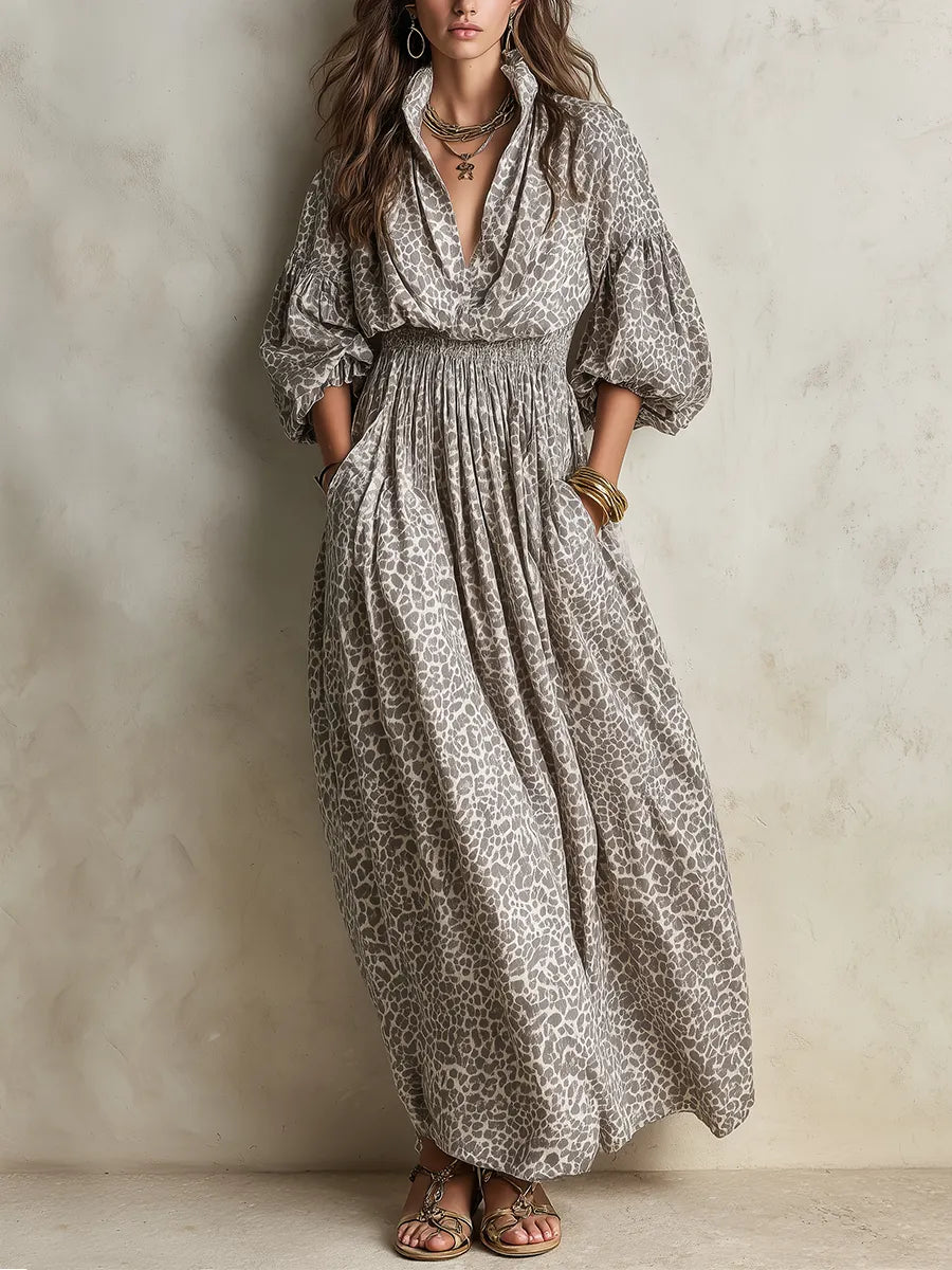 Bohemian Grey Leopard Print Dress