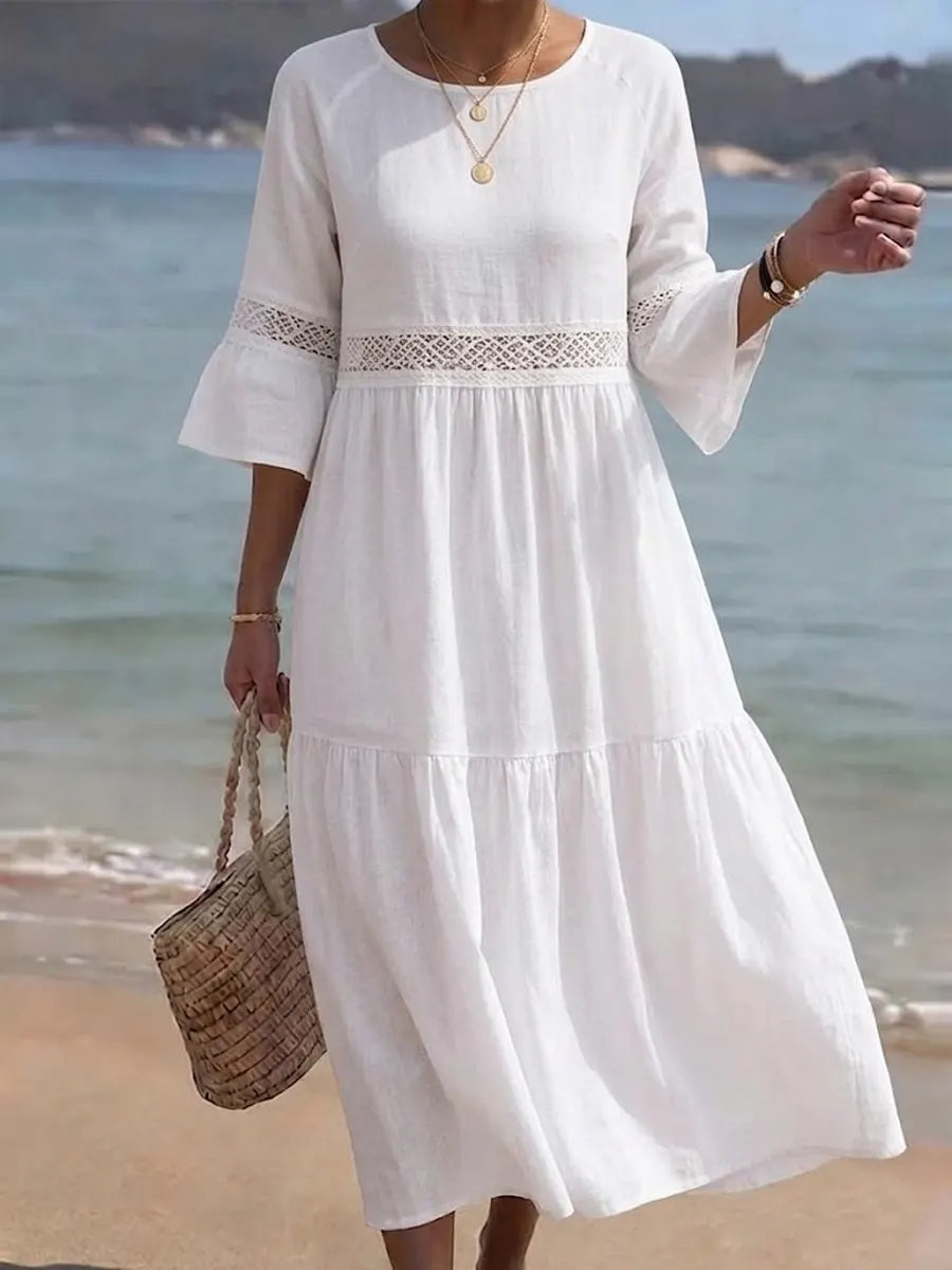 Women's Simple Hollow-out Decorated Cotton And Linen Dress