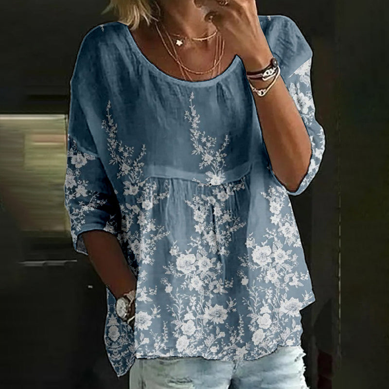Women's Retro Floral Print Top