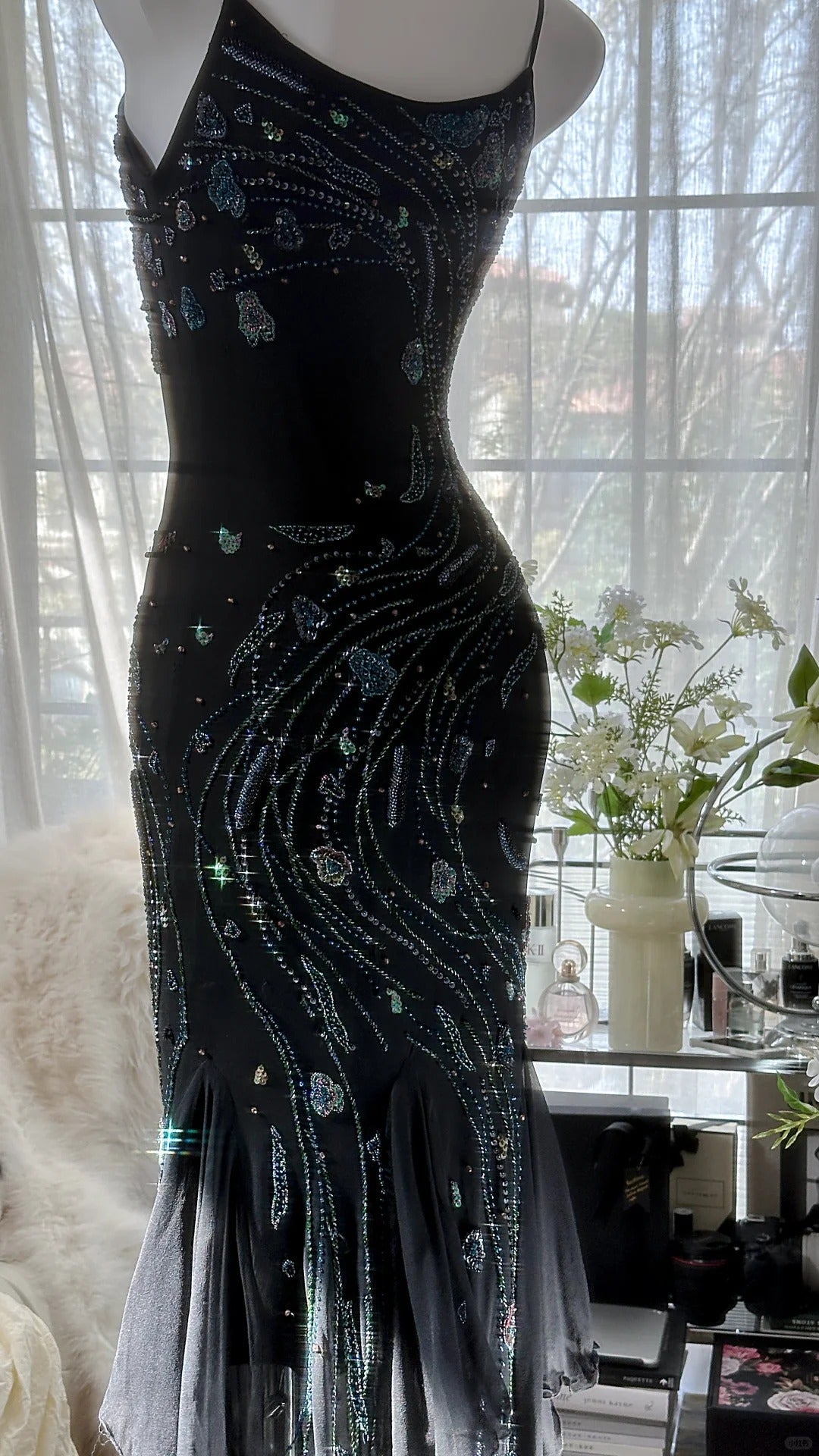 Black Shiny Luxury Gorgeous Exquisite Beaded Long Mermaid Mermaid Dress Chiffon Fairy Ball Dress Evening Dress Wedding Guest Party Dress Prom Dress Date Dress Graduation Dress 3992