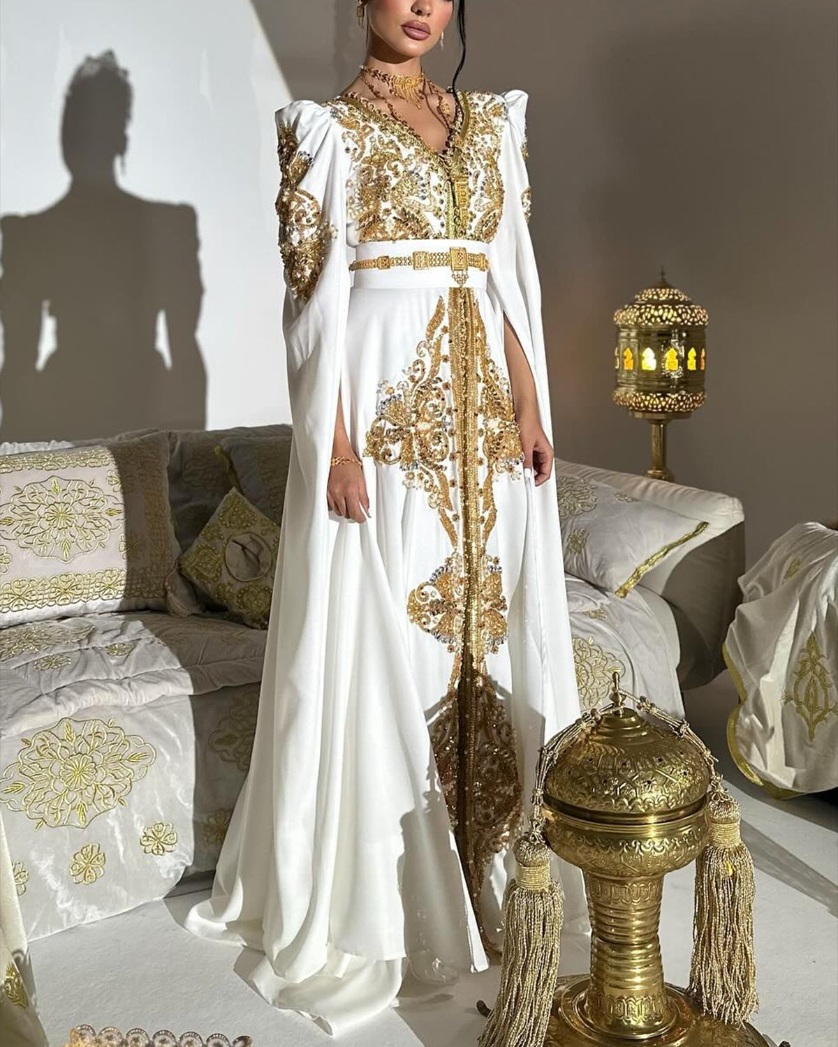 Women's V-neck long sleeve embroidered sequins Dress