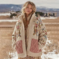 Women's Vintage Floral Patchwork Cozy Stand Collar Knit Sweater