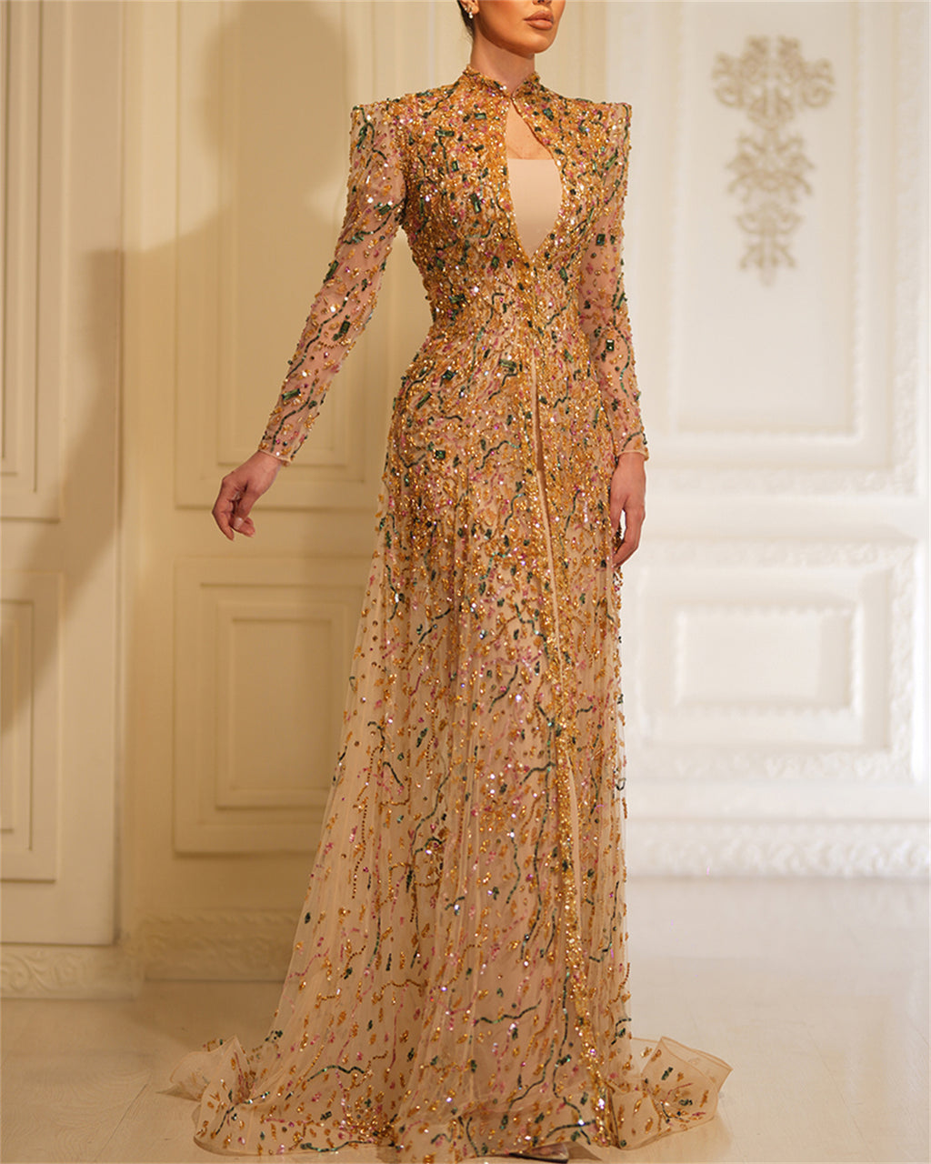 Women's Sequin Embroidered Mesh Prom Dress