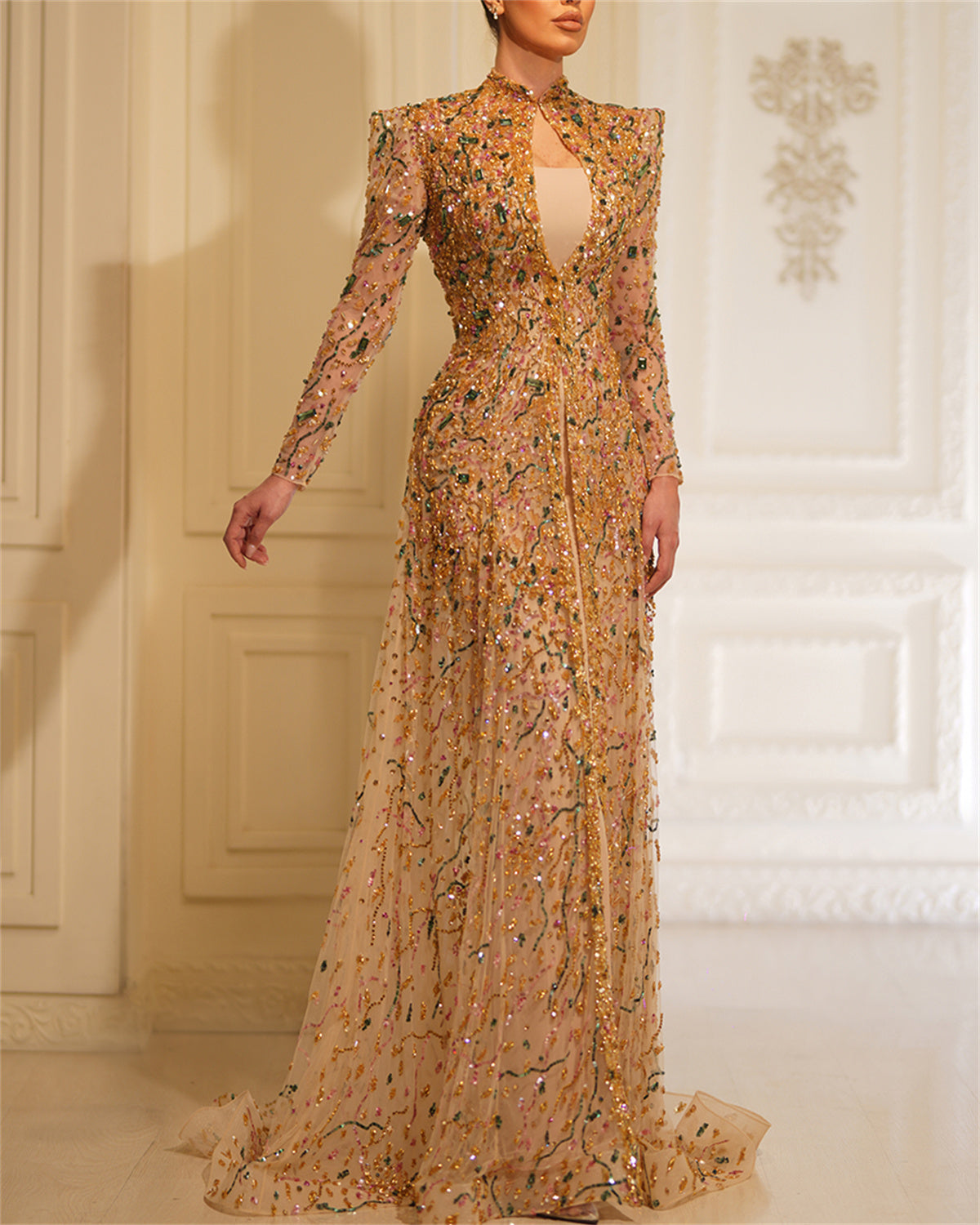 Women's Sequin Embroidered Mesh Prom Dress