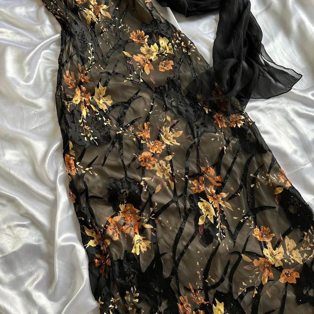 Women's Black and Orange Dress