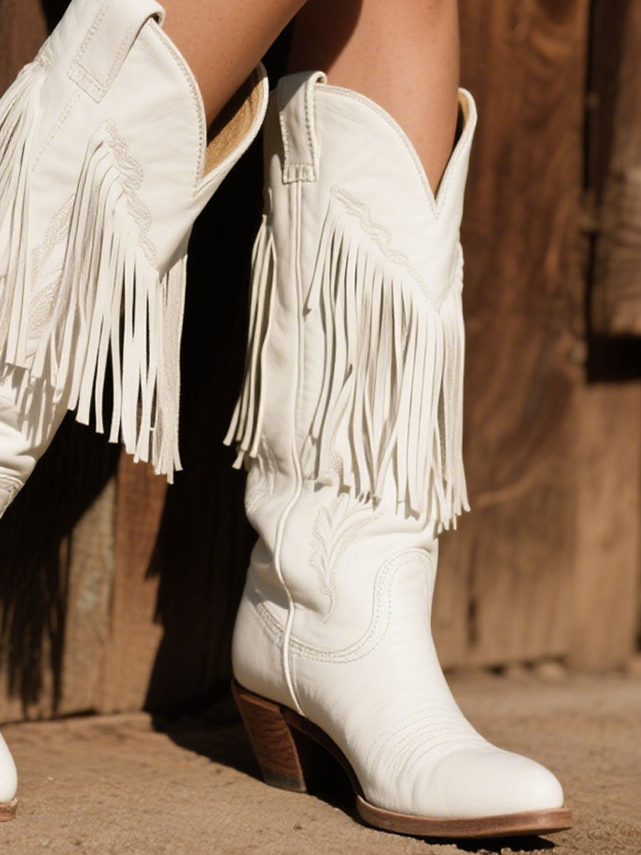 [24-hour shipping out]Women's Western Embroidered Tassel Leather Cowboy Boots