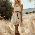 Romantic Bohemian Lace Trim Sleeveless Midi Dress