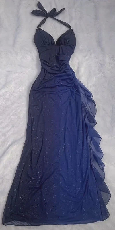 Burgundy red/indigo/navy blue shiny elegant strappy long tulle ball gown evening dress birthday party dress