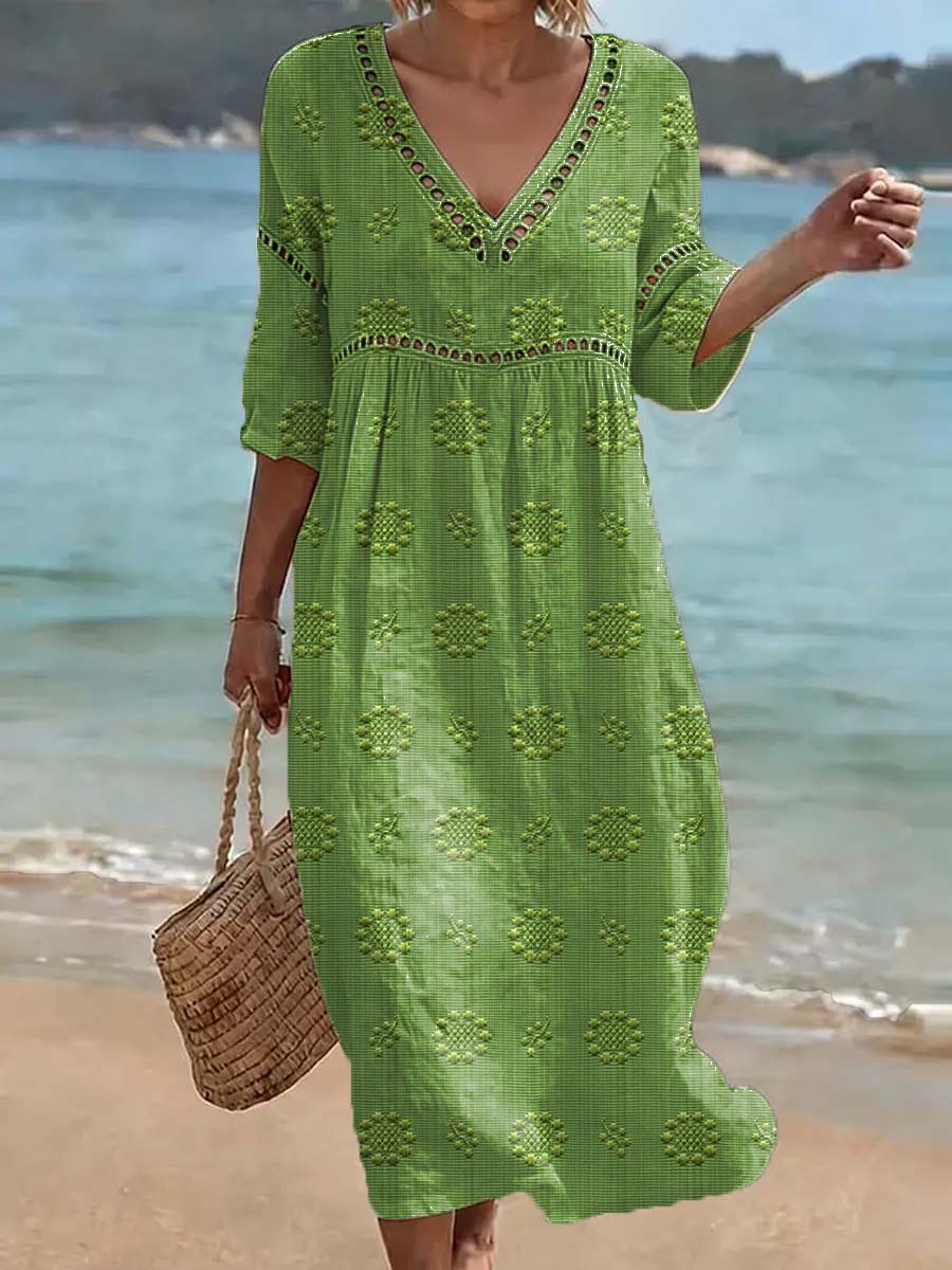 Women's Floral Art Print Casual Cotton Linen Dress