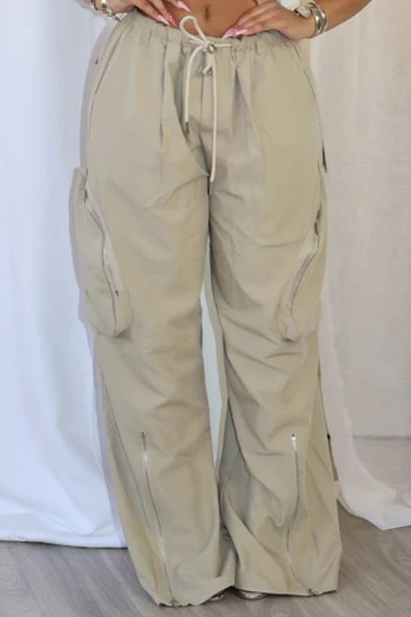 Drawstring Cargo Pants with Zipper Details