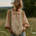 Women's Vintage Dragonfly And Dandelion Pattern Long-sleeved Linen Shirt