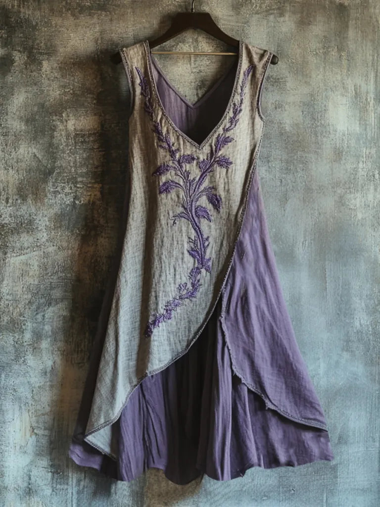 Vintage Celtic Knot With Lavender Art Pattern Linen Tank Dress