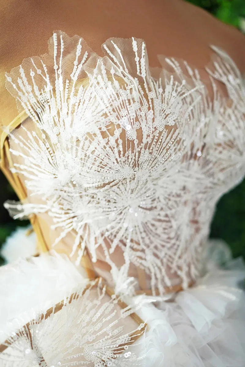 Trend4us Women's Chic Strapless Ruffled Bridal Mini Dress