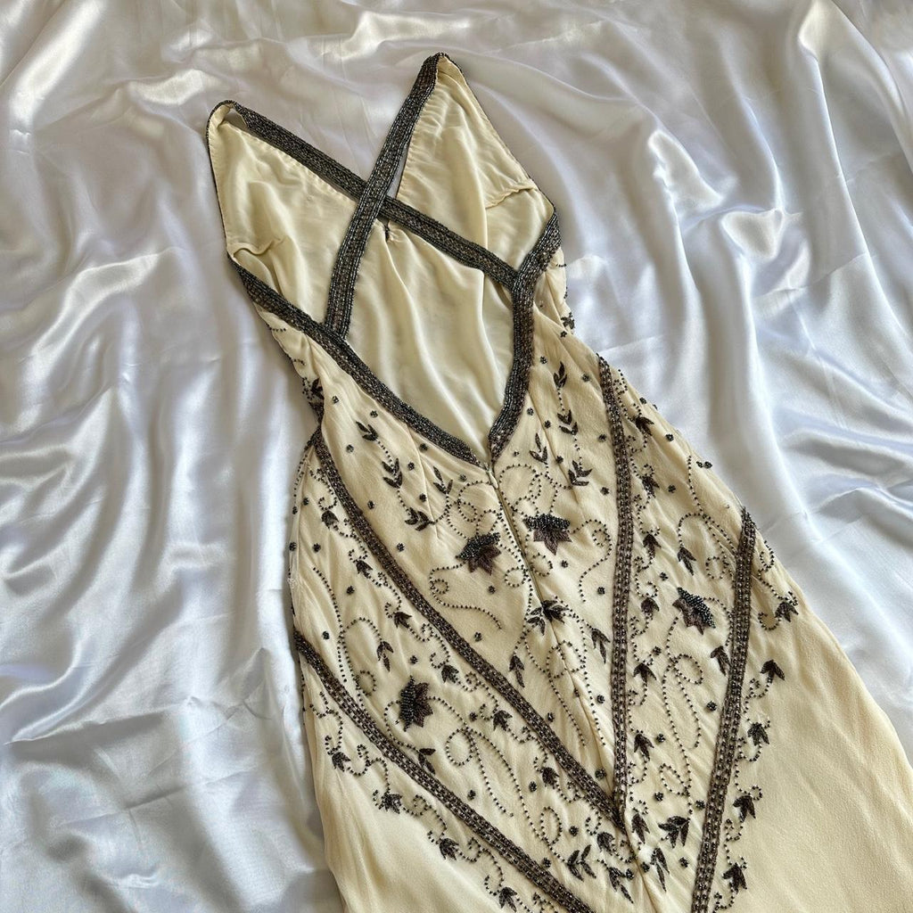 Women's Cream and Grey Dress