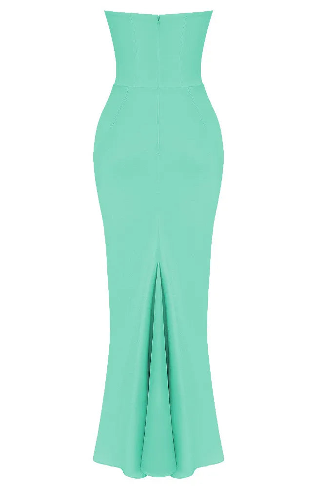 Strapless Corset Draped Maxi Dress Green