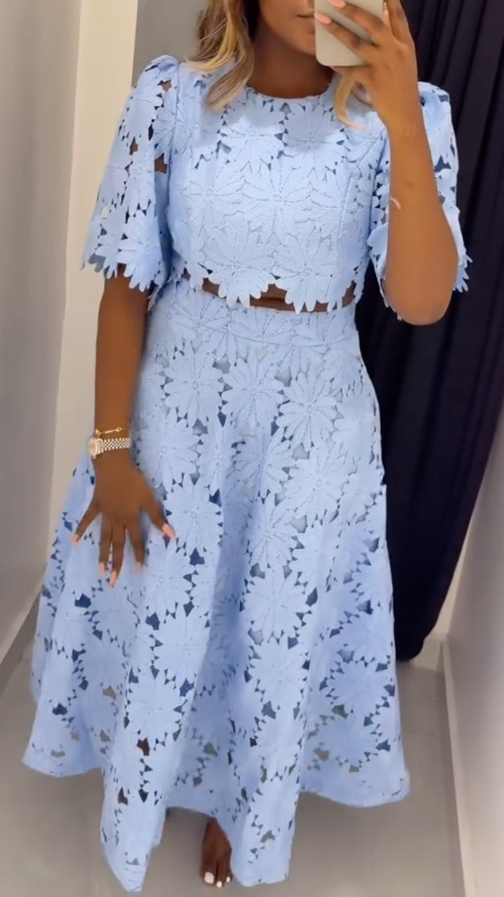 Floral Lace Crop Top & A-Line Skirt Set