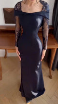 Off Shoulder Lace Long Sleeve Mermaid Maxi Dress