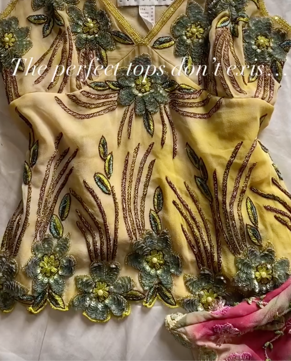 Pink/Green Retro Floral Beaded Camisole