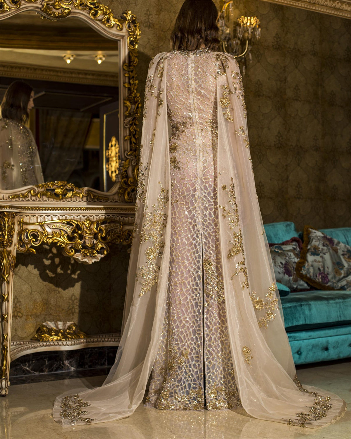 Women's Mesh Shawl Sequin Dress