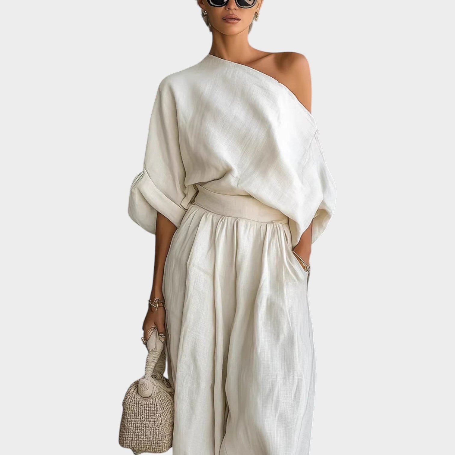Effortless One-Shoulder Linen Set