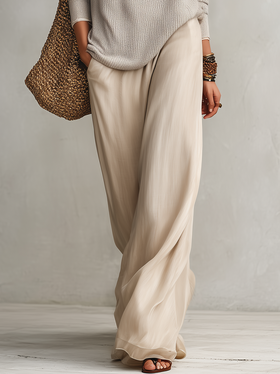 Relaxed Coastal Knit Sweater & Palazzo Pants Outfit Set