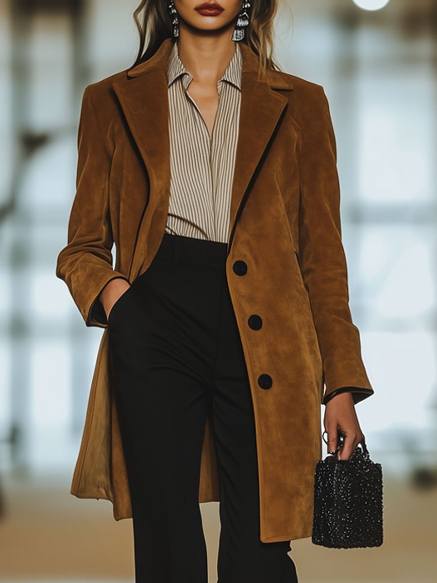 [24-hour shipping out]Casual Loose Vintage Suede Single Breasted Lapel Coat