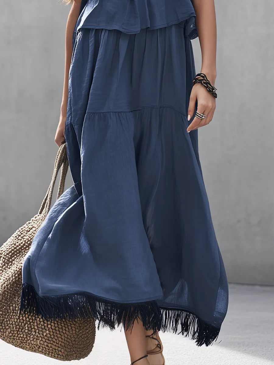 Relaxed Slate Blue Tiered Cami Skirt Set
