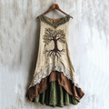 Viking Celtic Tree Of Life Lace Art Patchwork Linen Tank Dress