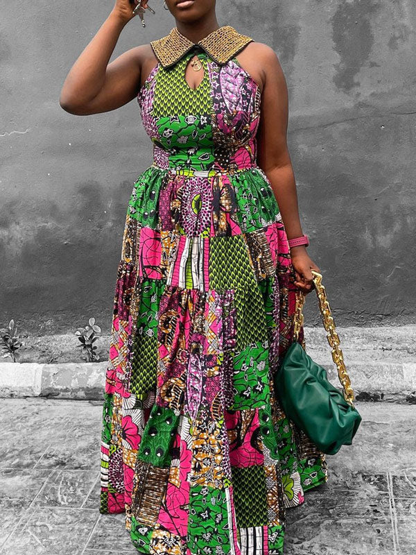 Floral Printed Loose Plus Size Round-Neck Maxi Dresses