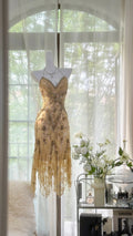 Lit yellow brown gorgeous and elegant vintage exquisite beaded long chiffon lace ball dress evening dress birthday party dress prom dress 3950
