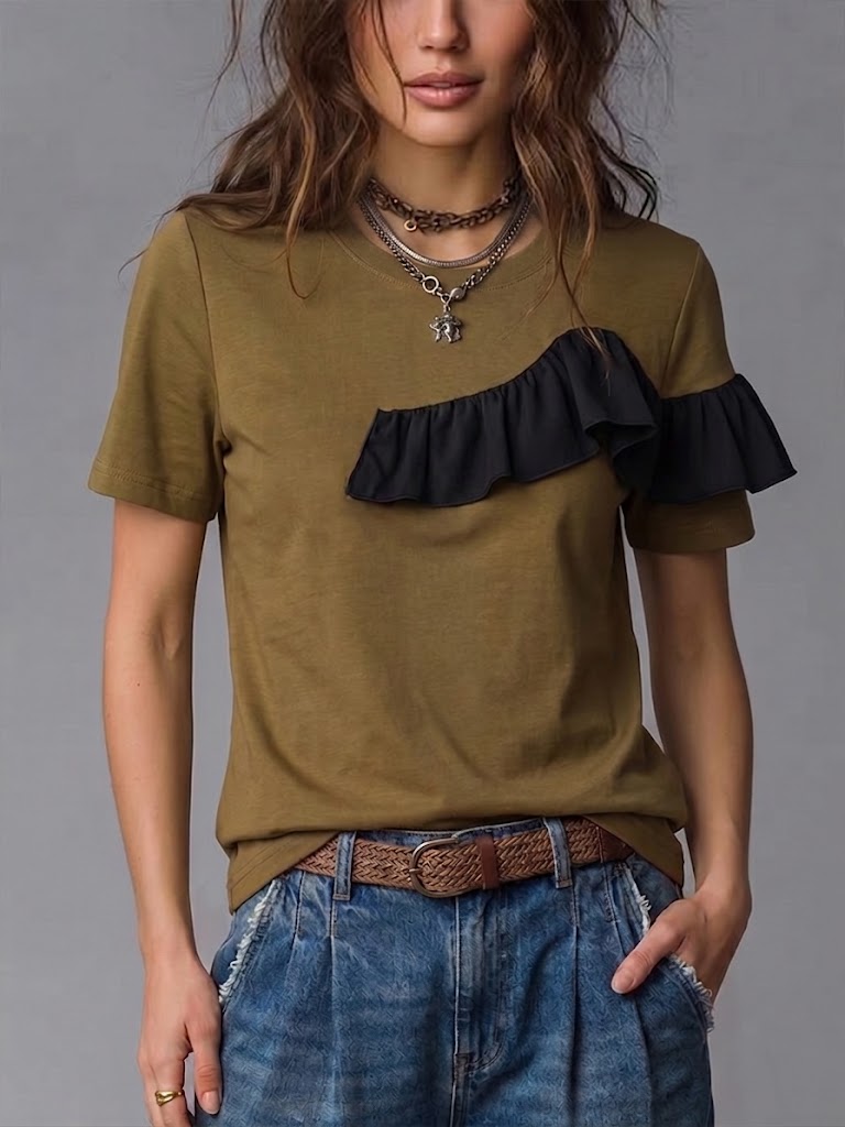 Casual & Comfortable Ruffled Cotton T-shirt