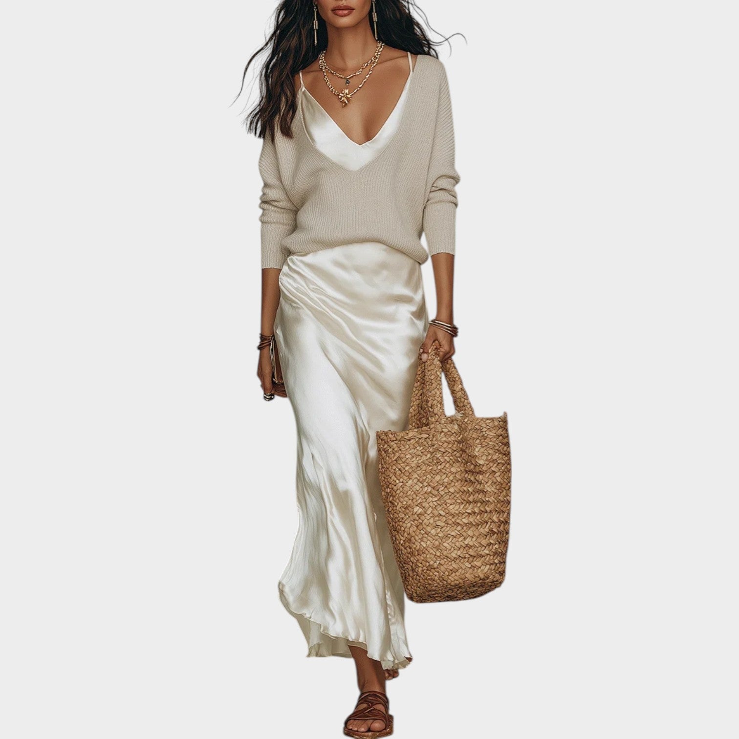 Sophisticated Knit and Satin Skirt Set