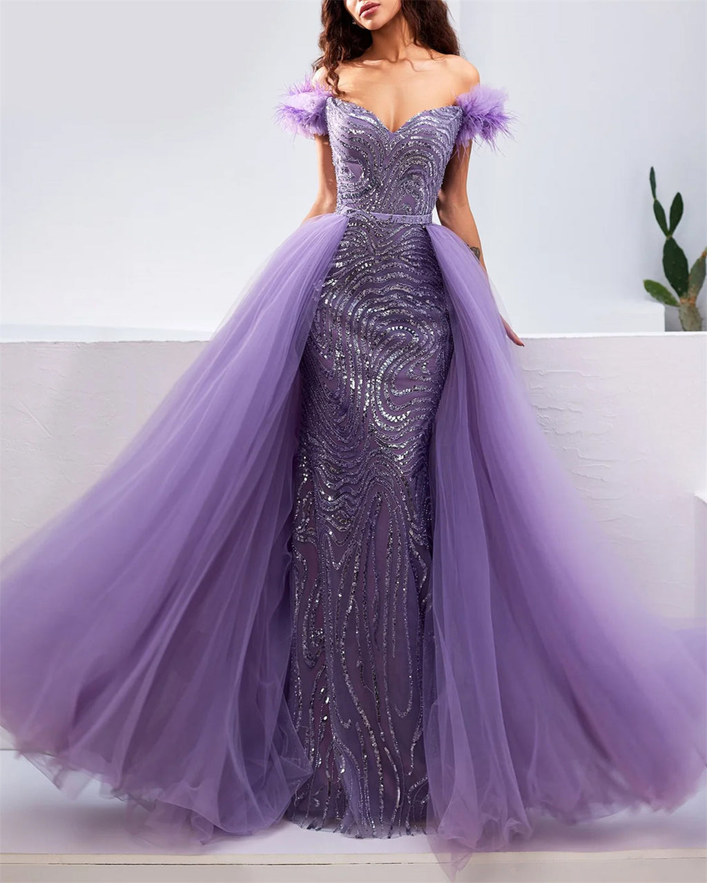 Women's Purple Mesh Sequin Dress