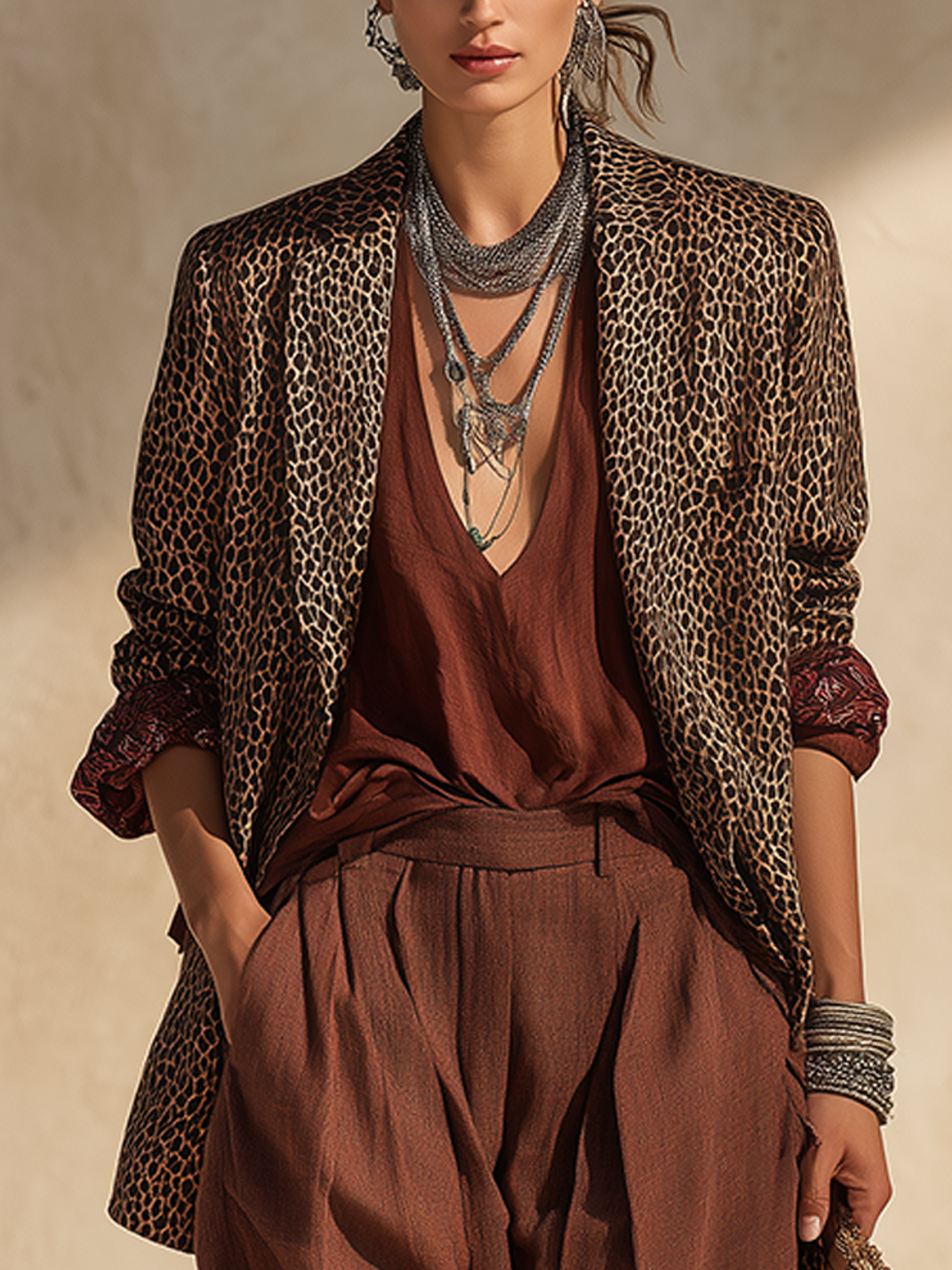 Bohemian Brown Leopard Print Suit