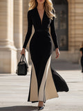 [24-hour shipping out]High-End And Elegant V-Neck Skirt Color Matching Dress