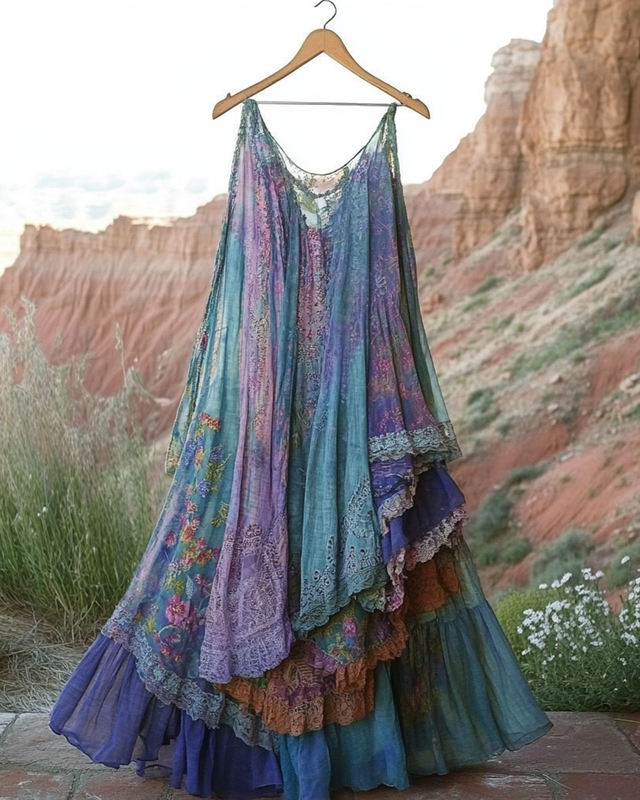 Summer Vintage Floral Lace Patchwork Dress 8b23