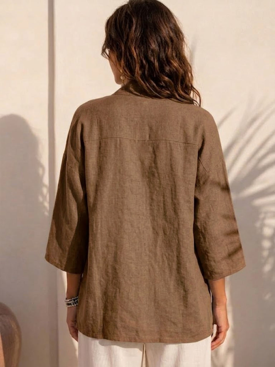Casual Loose-fit Linen-blend Cardigan