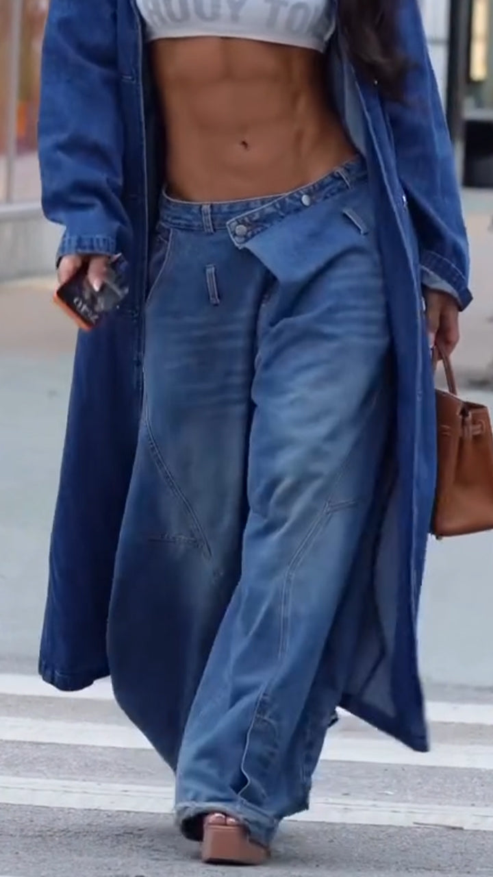 Women Denim Coat +washed Jeans Casual Suit